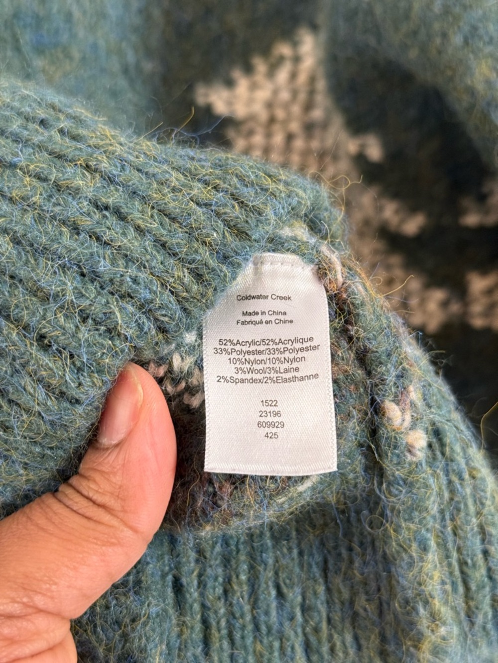 Coldwater Creek Evergreen Cardigan Sweater Jacquard Tree Motif Size L Like New - Picture 5 of 6
